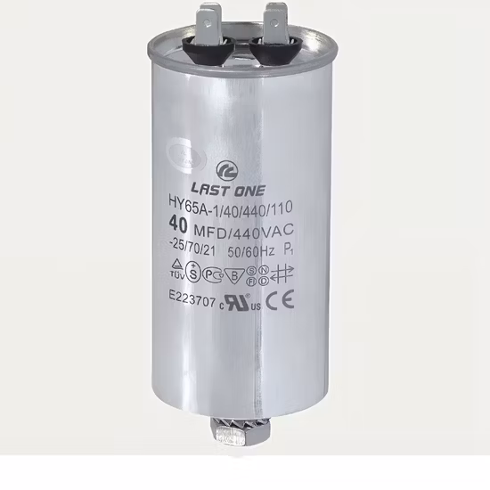 Condensador de aire acondicionado Cbb65 250V, caja metálica, tipo terminal, parte inferior plana, 50UF